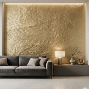 Navkar Interio Gold Metal Finish Stone Veneer (1220mm x 610 MM) | Metal - Gold